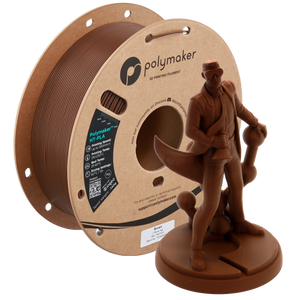 Additronix Polymaker HT-PLA brown filament spool for 3D printing, showcasing the filament's texture and color.