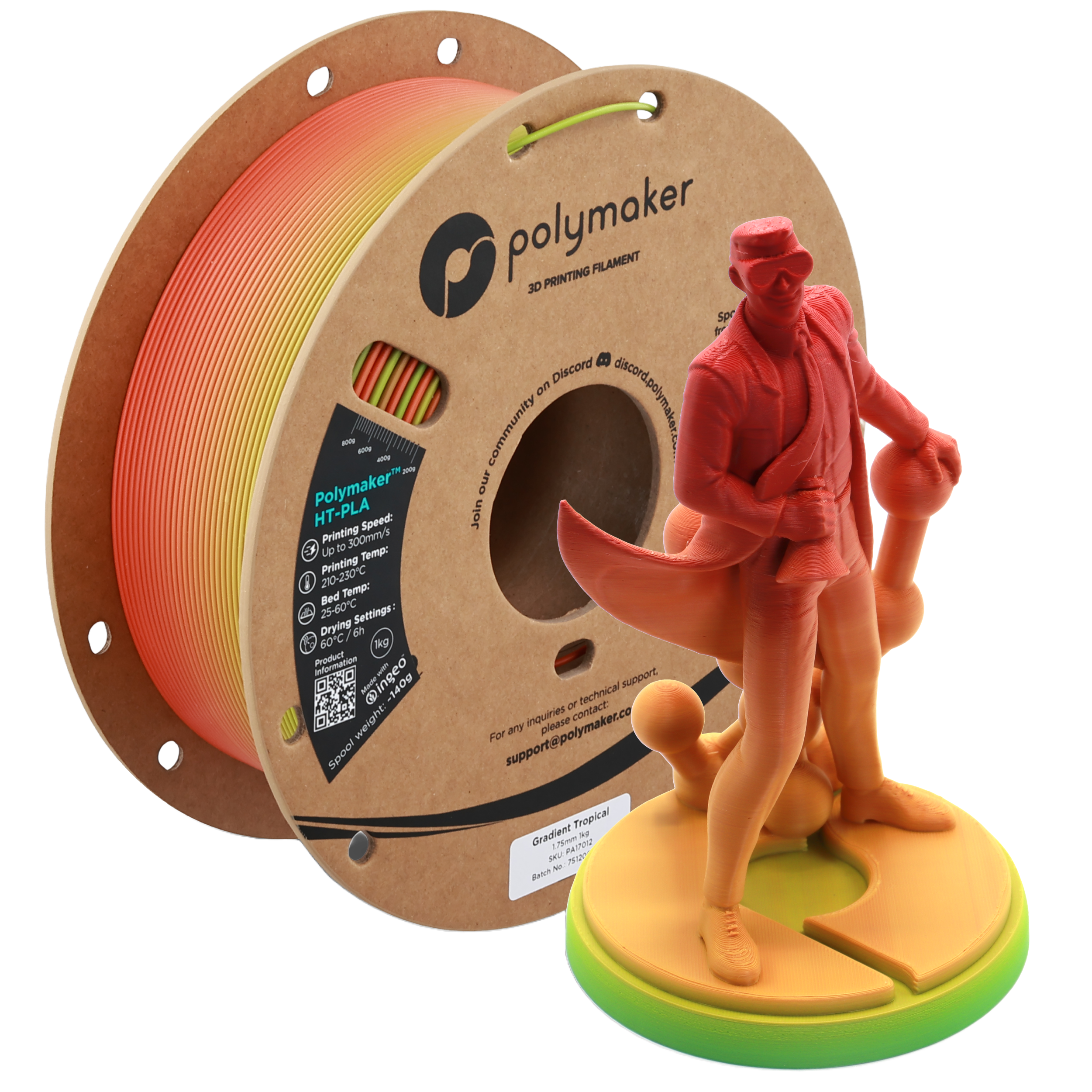 Additronix Polymaker HT-PLA filament in Tropical color, showing a spool of high-temperature 3D printing filament with vibrant tropical hue.