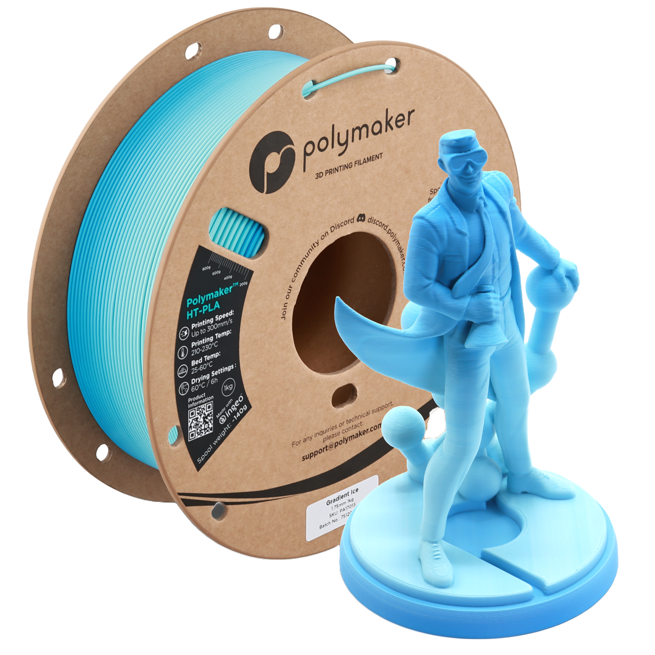 Additronix Polymaker HT-PLA filament spool with white filament coiled neatly, ready for 3D printing.