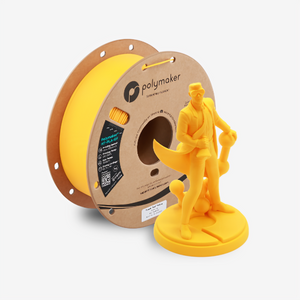 Yellow Polymaker HT-PLA-GF filament spool from Additronix, featuring power tool design and textured surface for 3D printing.