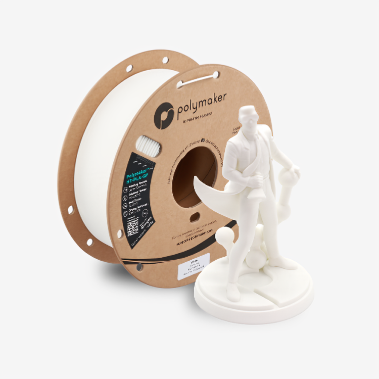 White Polymaker HT-PLA-GF filament spool by Additronix, showcasing the high-strength, heat-resistant 3D printing filament.