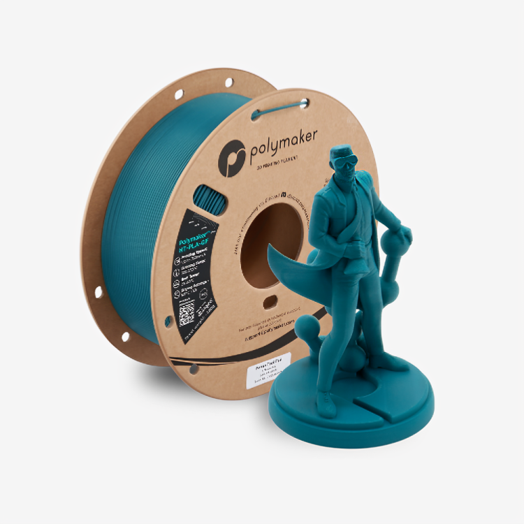 Additronix Polymaker HT-PLA-GF filament spool in teal, featuring textured surface and branding details.