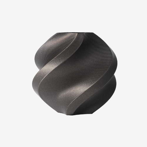 Additronix Bambu Lab PLA filament in iron gray metallic finish, showcasing the textured, shiny metallic 3D printing filament.
