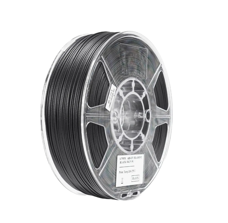 Additronix eSUN ABS-CF black filament spool showing the textured, durable carbon fiber-reinforced ABS filament for 3D printing.