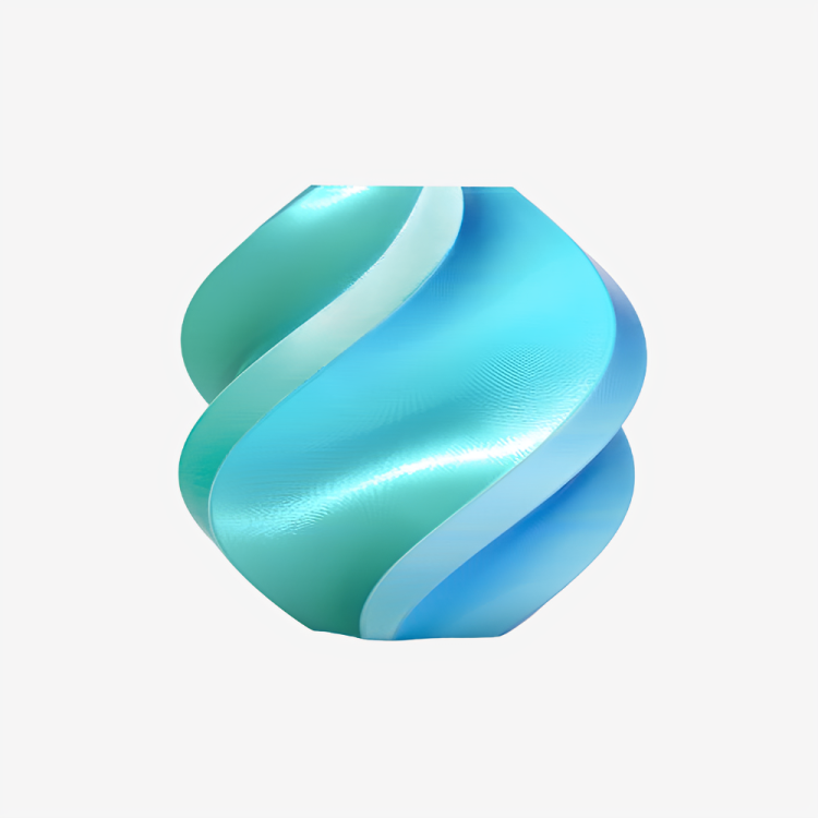 Additronix Bambu Lab PLA Silk filament in Blue Hawaii with vibrant blue and green hues, shown in a spooled filament roll.