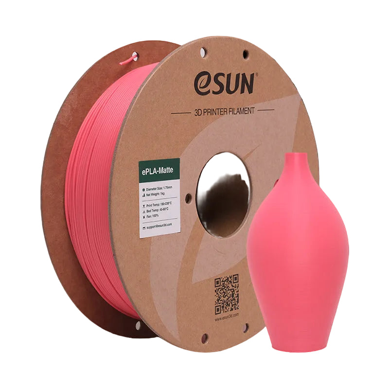 Additronix eSUN PLA-Matte filament spool showing textured, matte finish in a clear plastic container with colorful filament inside.