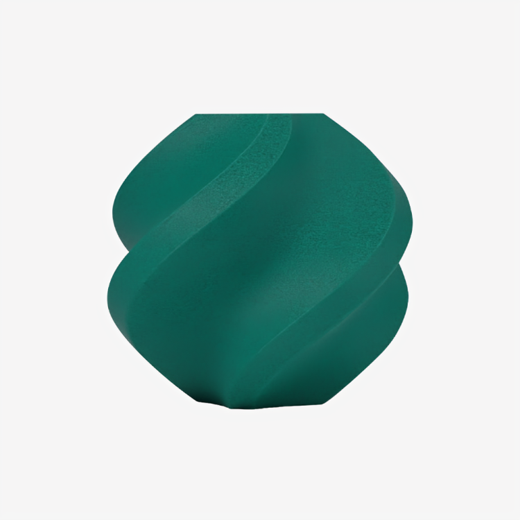Additronix Bambu Lab PETG-CF filament in vibrant malachite green, showing the spool and filament coil for 3D printing.
