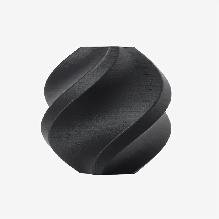 Black Bambu Lab PETG-CF filament spool from Additronix, showing the textured filament material suitable for 3D printing.