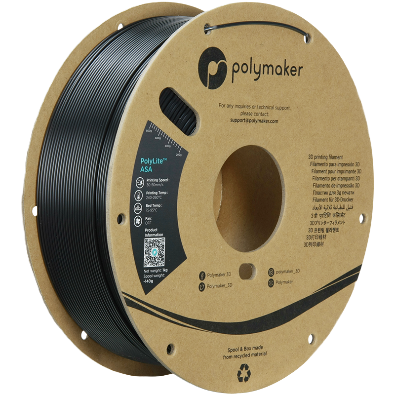Additronix PolyLite ASA filament spool with bright orange filament wound around a plastic reel and label visible.