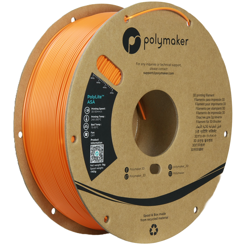 Additronix PolyLite ASA filament spool showing orange filament wound on a reel for 3D printing.