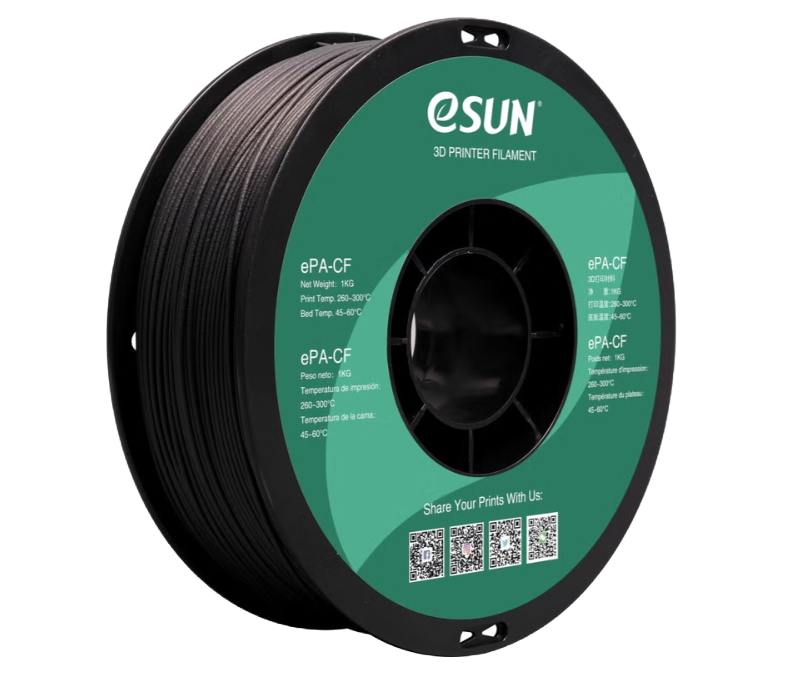 Additronix eSUN PA-CF nylon carbon fiber filament spool showing black, textured filament for 3D printing applications.