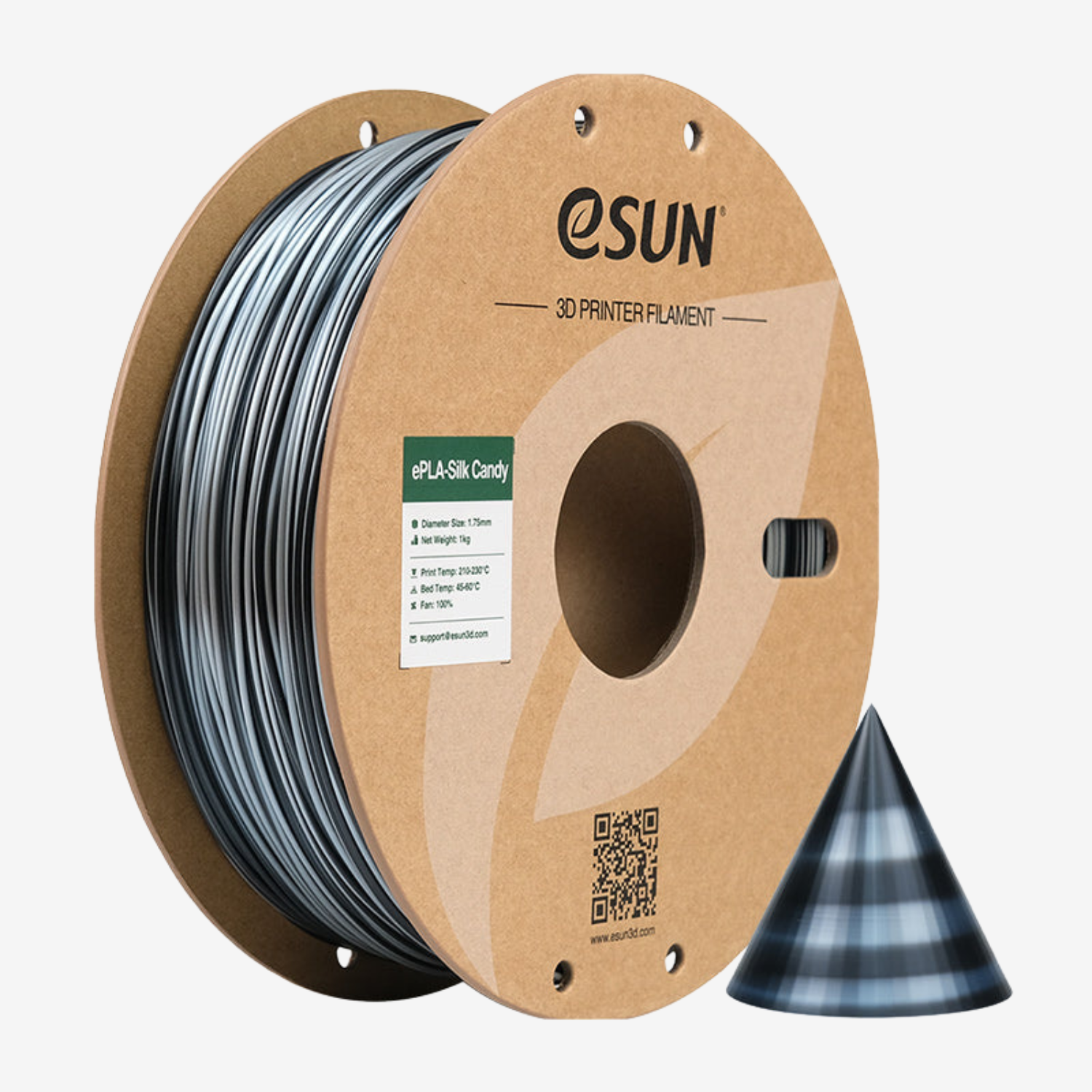 Additronix PLA-Silk Candy filament in red and gold, showing vibrant, shiny 3D printing filament with a smooth silk finish.