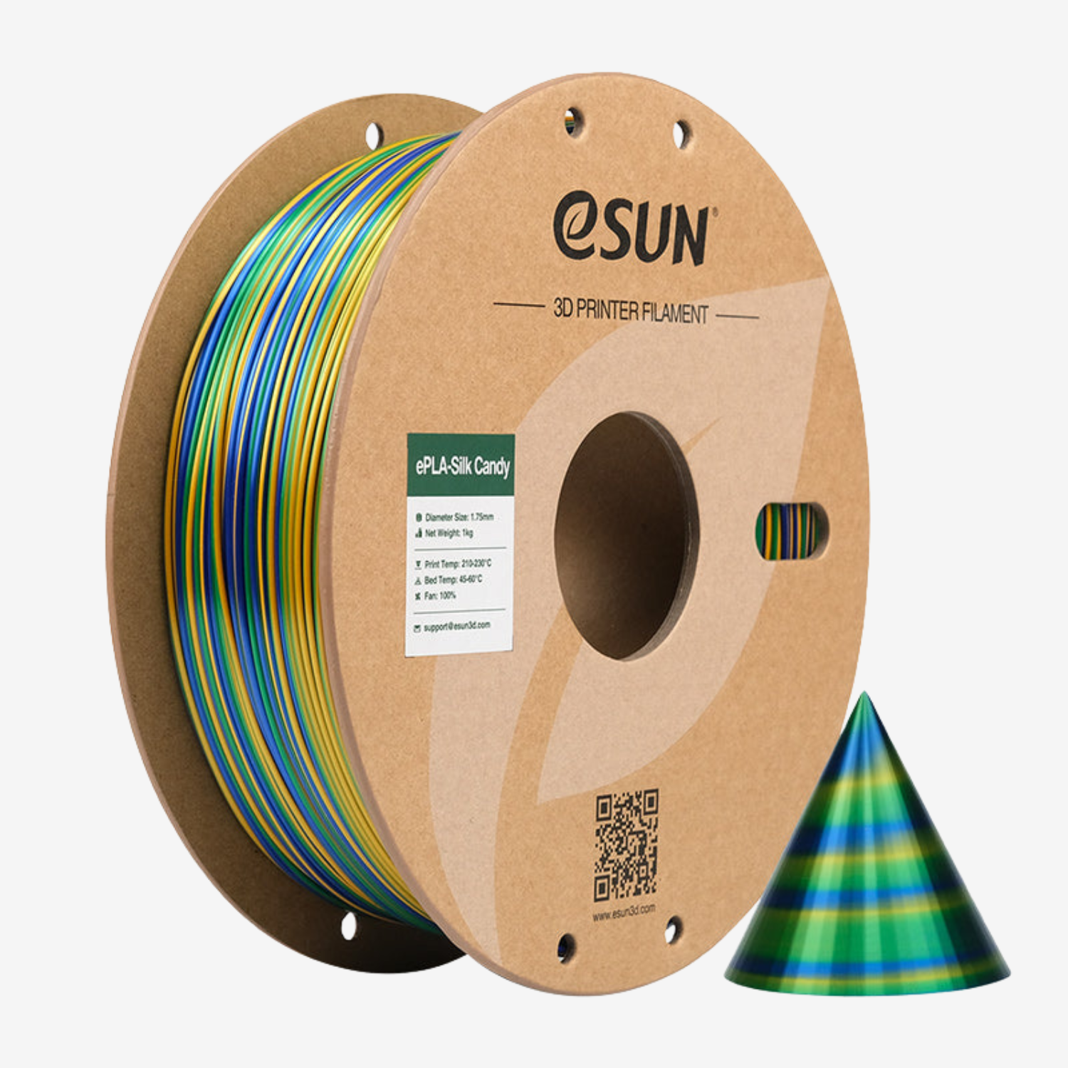 Red and gold Additronix PLA-Silk Candy filament spool with shiny, smooth filament highlighting vibrant color and silk finish.