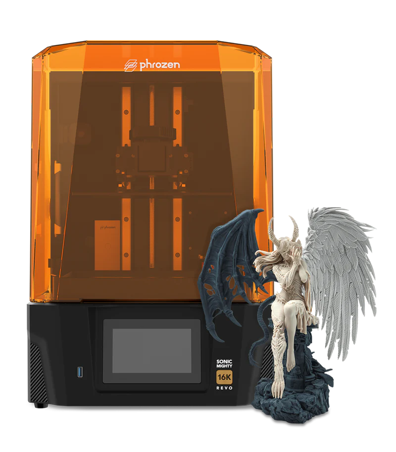 Additronix Phrozen Sonic Mighty Revo 16K resin 3D printer with LCD screen and sturdy build, shown in a clean workspace.