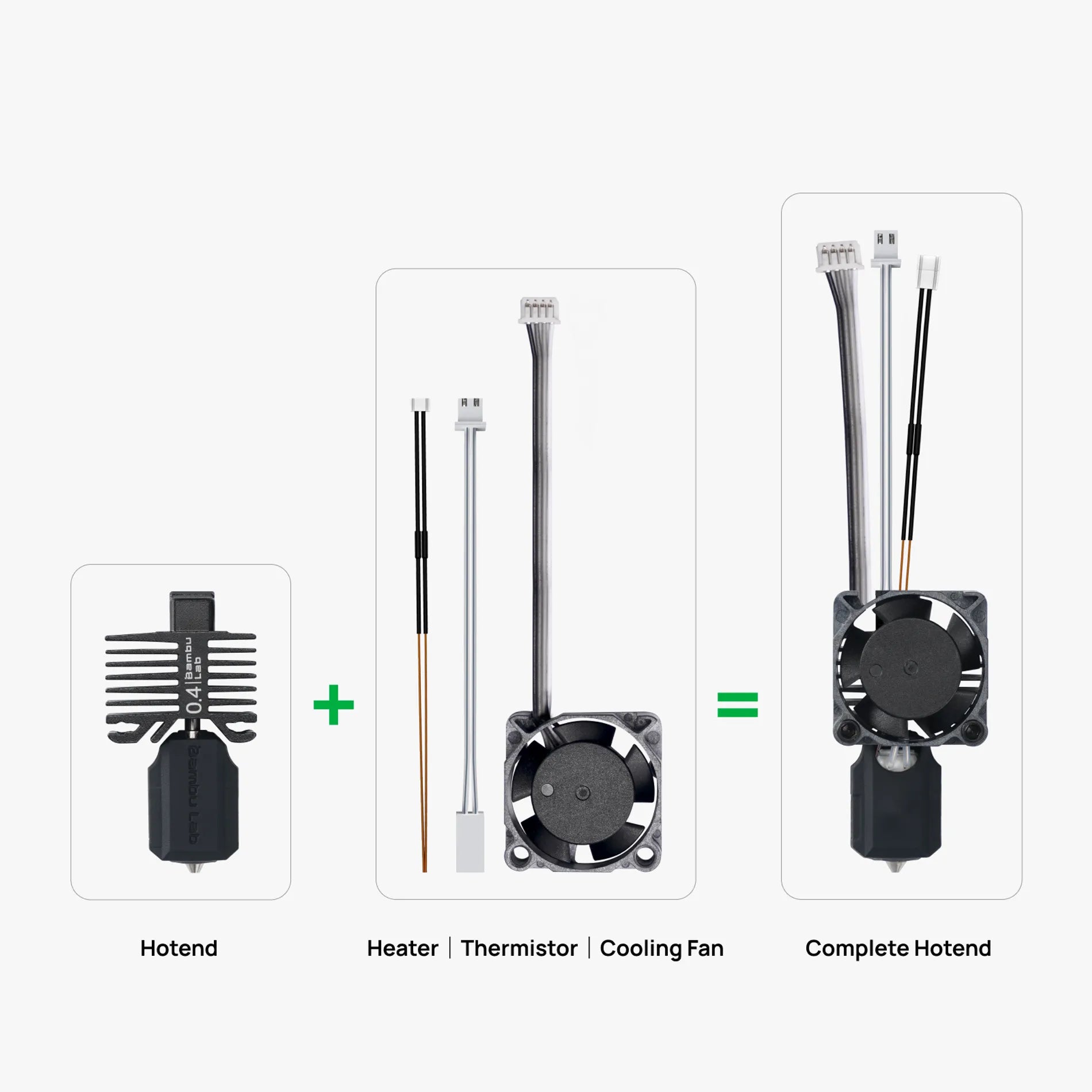 Additronix Bambu Hotend X1C spare part with 0.2mm hardened steel nozzle for 3D printing, complete hotend assembly.