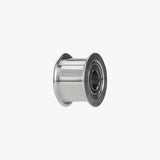 Additronix X1 Series idler pulley, spare part for machinery, shown in black metal with mounting hole and smooth surface.