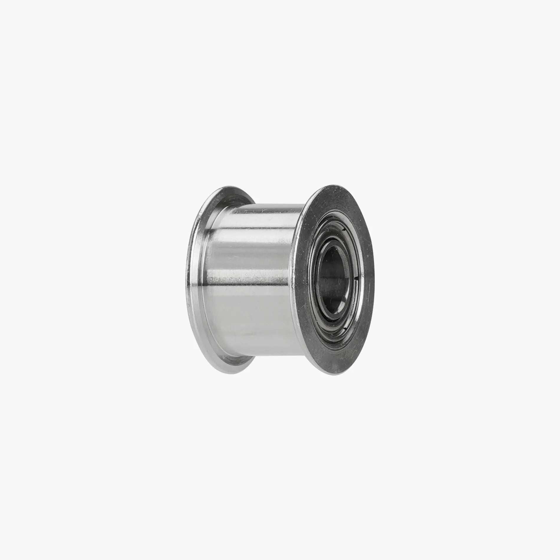 Additronix X1 Series idler pulley, spare part for machinery, shown in black metal with mounting hole and smooth surface.